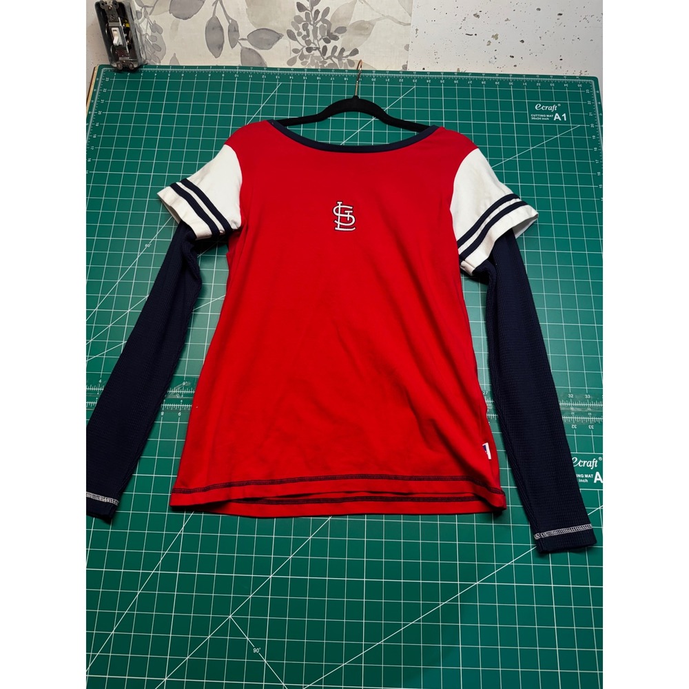 MLB St Louis Cardinals Layered Long Sleeve Shirt Red Navy Waffle Knit Mens Large